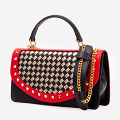 The Dosso Black and Gold Handwoven Leather Handbag Exclusive Style