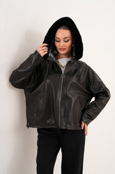 The Velora Black Reversible Lambskin Leather Jacket On Sale