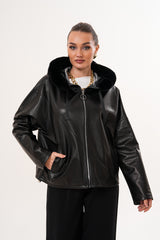 The Velora Black Reversible Lambskin Leather Jacket On Sale