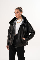 The Velora Black Reversible Lambskin Leather Jacket On Sale