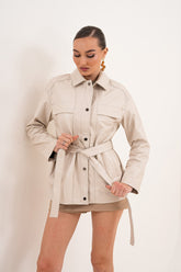 The Eira Cream Leather Jacket For Sale