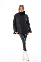 The Luxera Reversible Black Shearling Leather Jacket On Sale