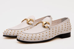 The Jupiter Shoe White Spike Leather Bit Dress Loafer Limited Edition Shoe All New