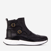 The Stealth Wingtip Buckle Black Leather Boot Exclusive Style