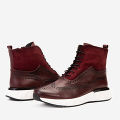 The Regent Burgundy Leather Wingtip\n Brogue Casual Boot On Sale