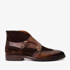 The Albus Brown Leather Suede Double Strap Monk Brogue Boot Fine Craftsmanship