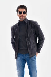 The Varden Navy Blue Leather Jacket Universal Fit