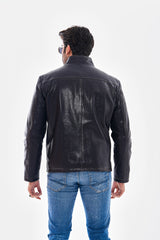 The Varden Navy Blue Leather Jacket Universal Fit