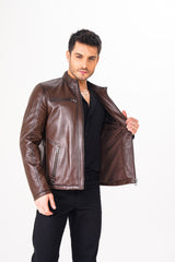 The Falcon Brown Smooth Leather Jacket For Sale