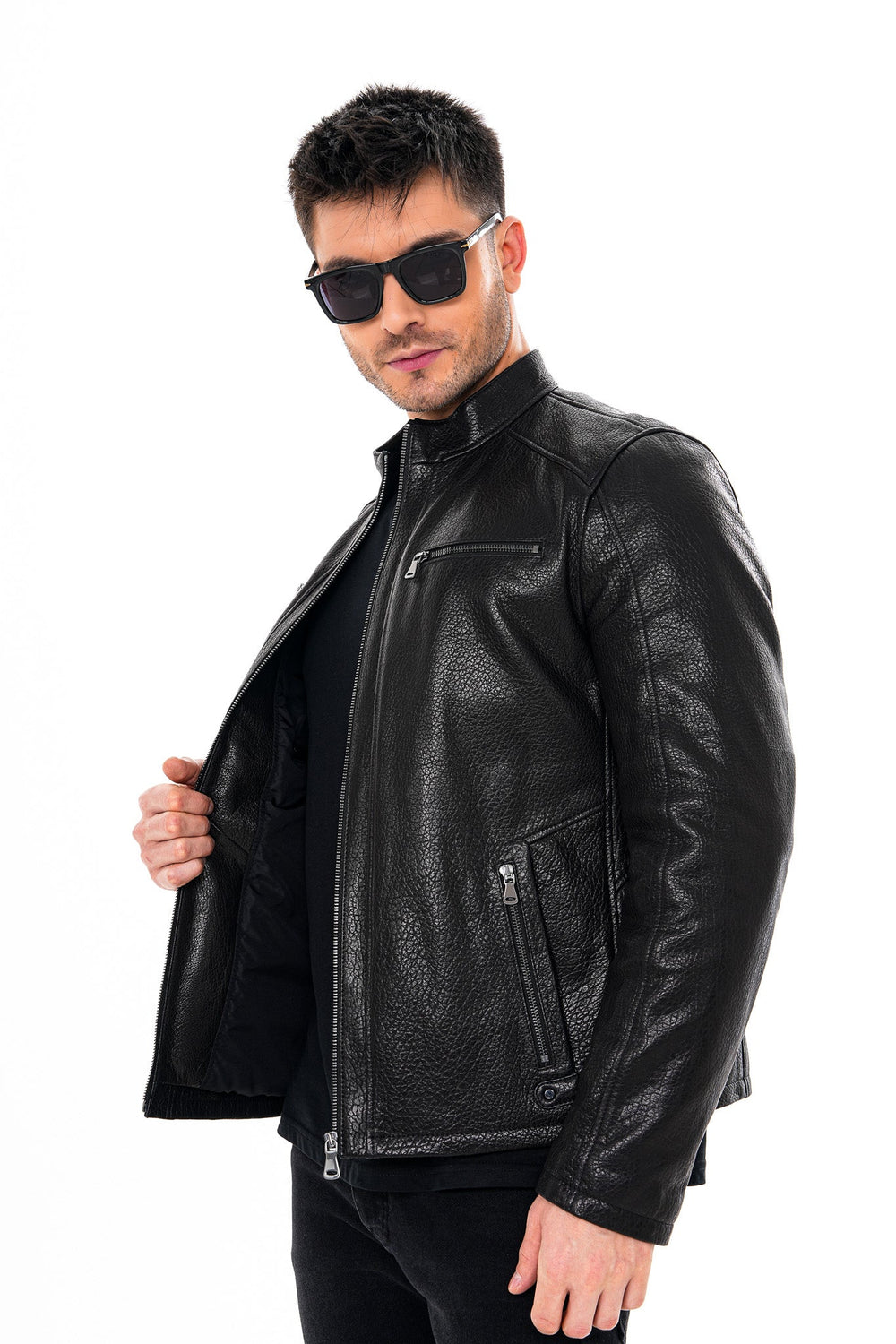 The Falcon Black Pebbled Leather Jacket Fine Craftsmanship