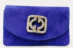 The California Sax Blue Suede Leather Handbag For Sale