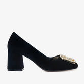 The California Black Suede Leather Block Heel Pump Shoe Fine Craftsmanship