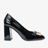 The Ferrara Black Patent Leather Block Heel Pump Shoe All New