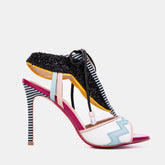 The Santa Amaro White Glitter Leather T-Strap Lace -Up Sandal For Sale