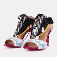 The Santa Amaro White Glitter Leather T-Strap Lace -Up Sandal For Sale