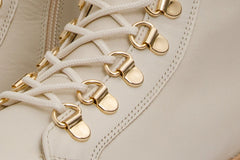 The Istinye Cream Leather Knee High Lace-Up Boot Limited Edition Exclusive Style