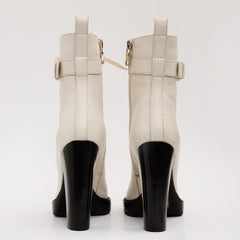 The Estrada Cream Leather Lace-Up Platform Heel Mid Calf Boot On Sale