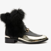The Izmir Black Gold Leather Natural Fox Fur Mid Calf Boot For Sale