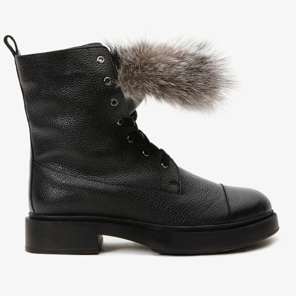 The Kajapati Black Leather Natural Fur Mid Calf Boot Exclusive Style