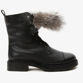 The Kajapati Black Leather Natural Fur Mid Calf Boot Exclusive Style