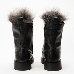 The Kajapati Black Leather Natural Fur Mid Calf Boot Exclusive Style