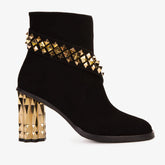 The Metal Black Suede Leather Block Heel Boot Universal Fit