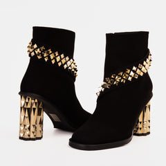 The Metal Black Suede Leather Block Heel Boot Universal Fit