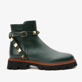The Prag Green Leather Ankle Booto On Sale