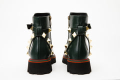 The Prag Green Leather Ankle Booto On Sale