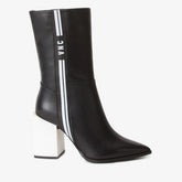 The Loretto Black Leather Block Heel Mid Calf Boot For Sale