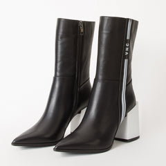 The Loretto Black Leather Block Heel Mid Calf Boot For Sale