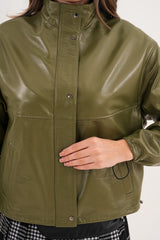 The Kireya Olive Green Genuine Leather Jacket On Sale