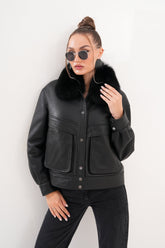 The Auretta Black Shearling Leather Jacket All New