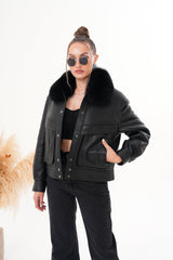 The Auretta Black Shearling Leather Jacket All New