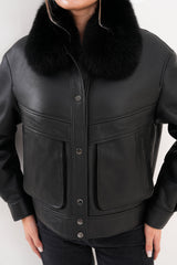 The Auretta Black Shearling Leather Jacket All New