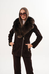 The Alessia Brown Leather Fox Fur Jacket For Sale
