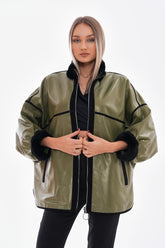 The Rebel Reversible Shearling Olive Green Leather Jacket On Sale