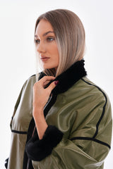 The Rebel Reversible Shearling Olive Green Leather Jacket On Sale