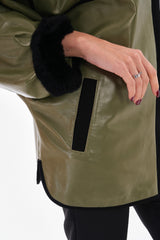 The Rebel Reversible Shearling Olive Green Leather Jacket On Sale