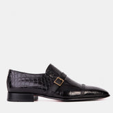 The Strat Single Monk Strap Cap Toe Black Leather Handmade Shoe All New