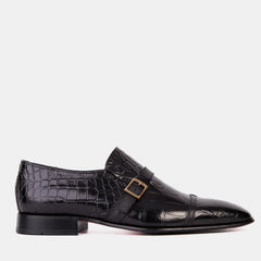The Strat Single Monk Strap Cap Toe Black Leather Handmade Shoe All New