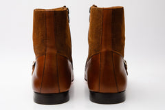 Preston Tan Leather Suede Double Monk Strap Ankle Boot Exclusive Style