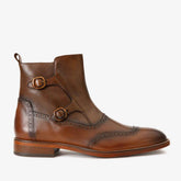 The Rand Brown Leather Double Buckle Brogue Boot with a Zipper All New