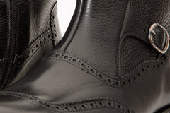 The Rand Black Leather Double Buckle Brogue Boot with a Zipper Universal Fit