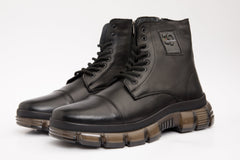 The Ottova Black Leather Lace-Up Sneaker Boot with a Zipper Fine Craftsmanship