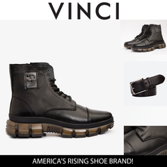 The Ottova Black Leather Lace-Up Sneaker Boot with a Zipper Fine Craftsmanship