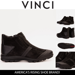 The Montreal Suede Black Leather Casual Zip-Up Ankle Boot Exclusive Style