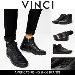 The Houston Leather Black Lace-Up Casual Boot with a Zipper On Sale