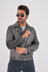 The Volt Textured Distressed Grey Leather Jacket Exclusive Style