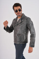The Volt Textured Distressed Grey Leather Jacket Exclusive Style